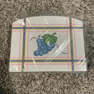NAPKIN Holder with Cherries & Grapes Pink Blue & Yellow Plaid